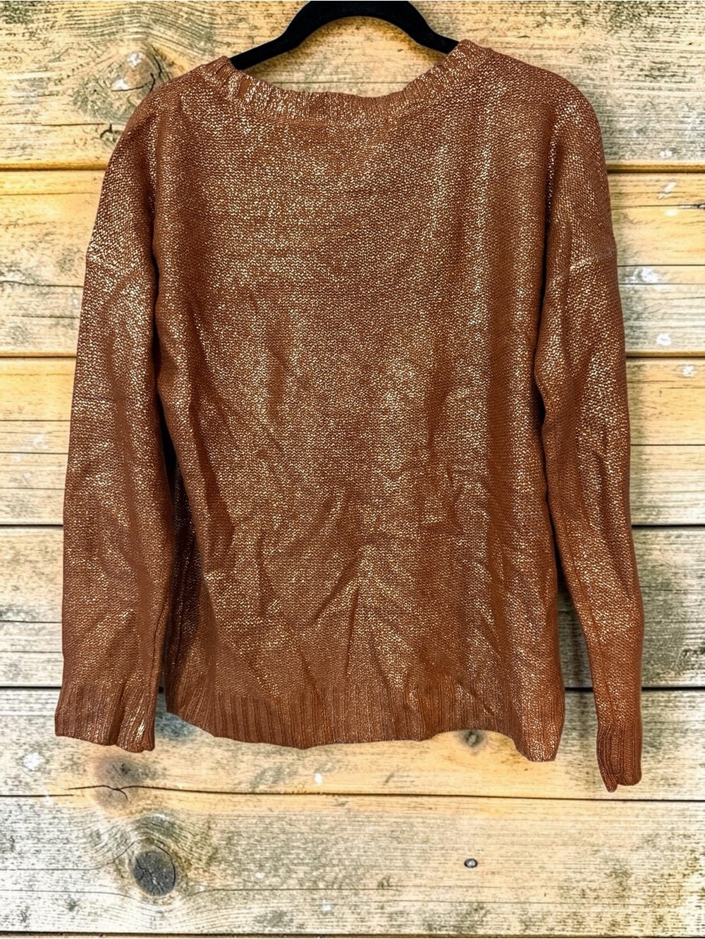 Liz Claiborne Metallic Sweater M Rust Copper Gold Shimmer Crew Neck - Picture 5 of 5